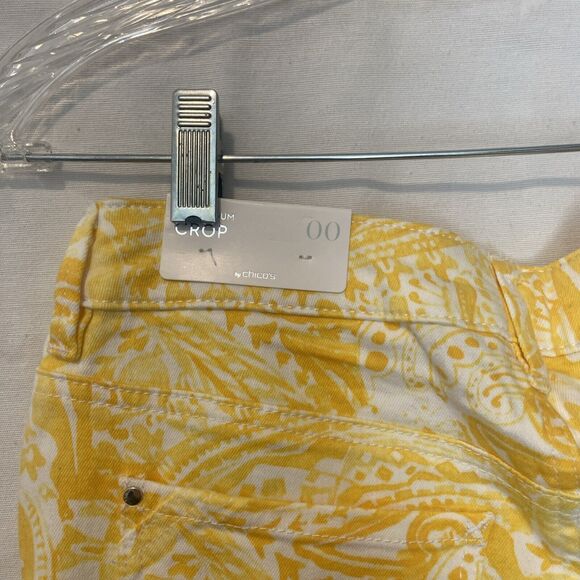 NWT Chicos Platinum Crop Yellow Paisley Pants Size 00 - Picture 8 of 8